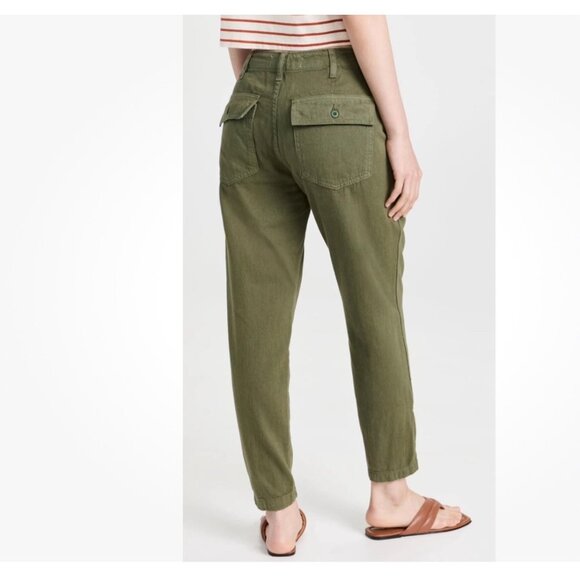 Amo Zip Utility Trouser Mid Rise Slim Fit Tapered Leg Size 27 Sage Green Cotton - Picture 2 of 16